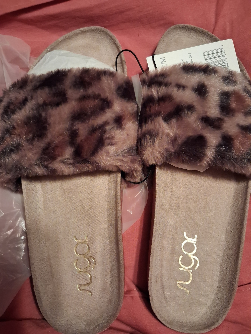 Sugar Leopard-Print Faux Fur Slide Sandals - Taupe/Brown